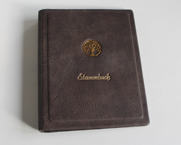 Stammbuch "Goldene Lebensbaum" aus braunem Büffelleder, DIN A5